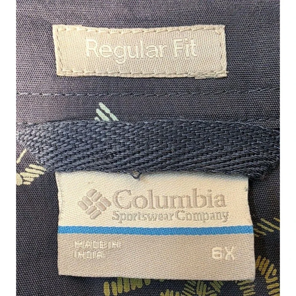 Columbia PFG Bigfoot Fish Print Button Up Shirt Navy 6XL Regular Fit